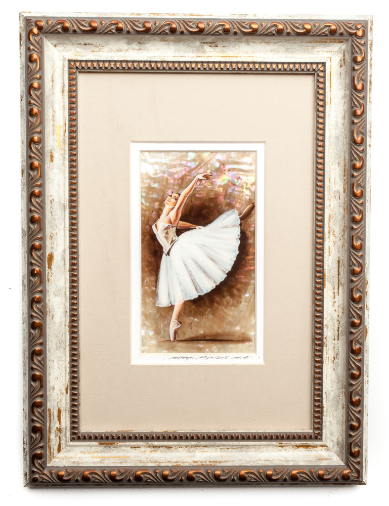 200x270 mm Ballerina hand painted on Nacre Fedoscino painting (by Tatiana Fedoscino Arts)