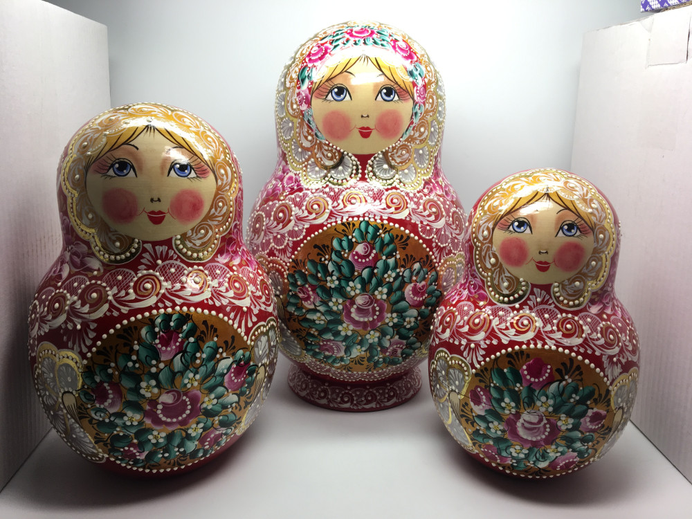 310 mm Russian Patterns hand painted wooden Matryoshka doll 30 pcs inside (by Kudryashova Studio)