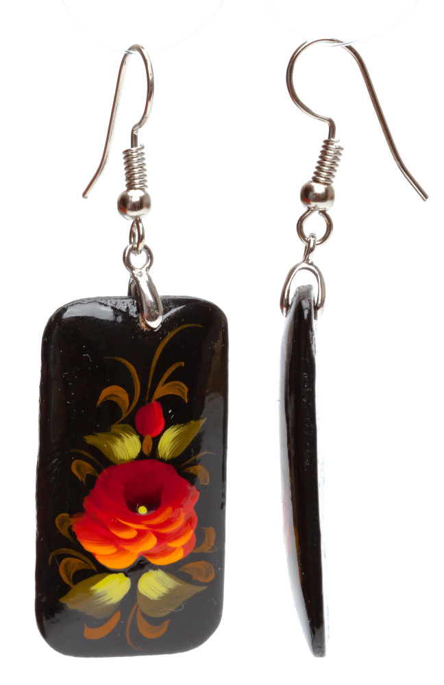 20x35mm Zhostovo wooden Earrings (by Lada Workshop)