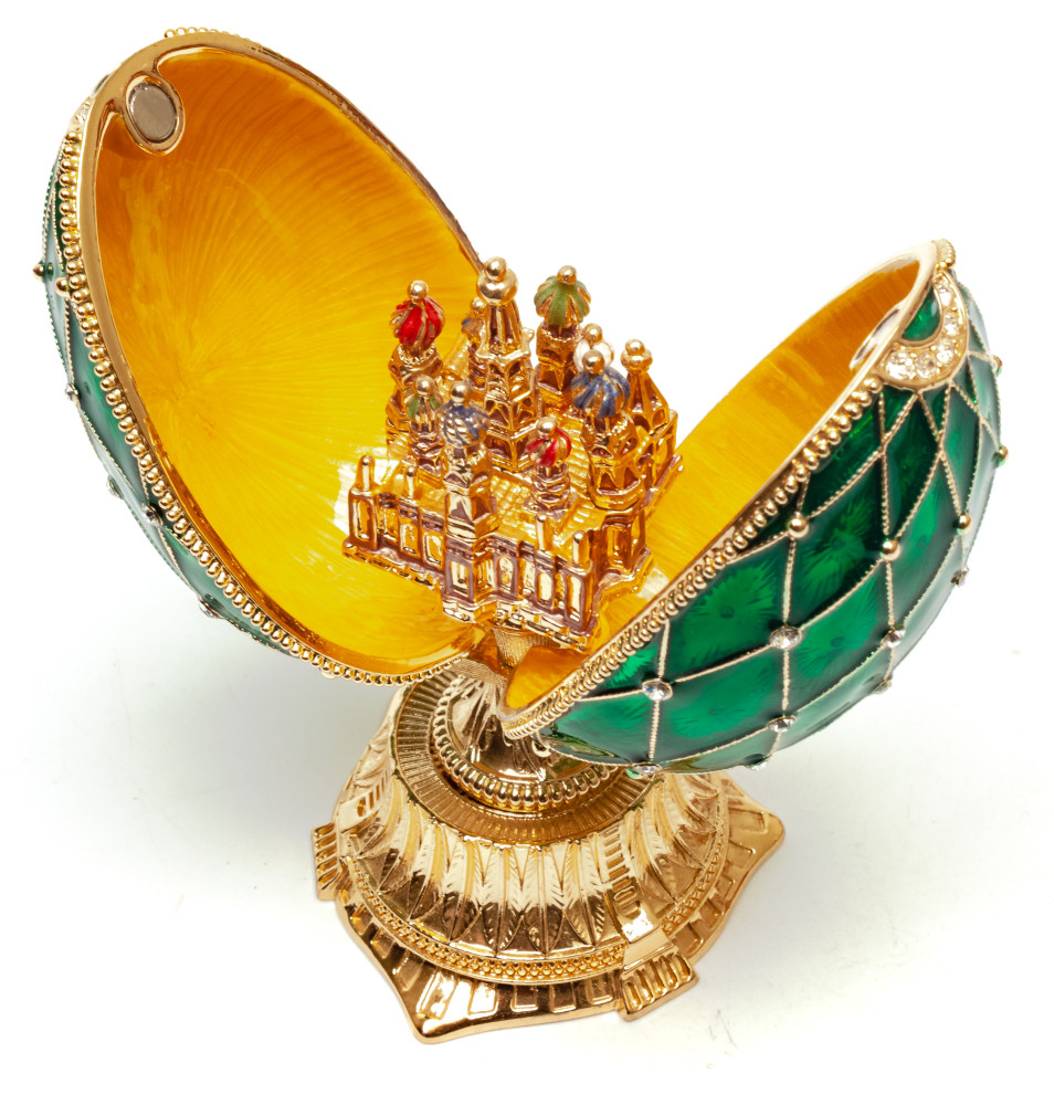115 mm The Saint Basil Cathedral Green Easter Egg with the Figure inside