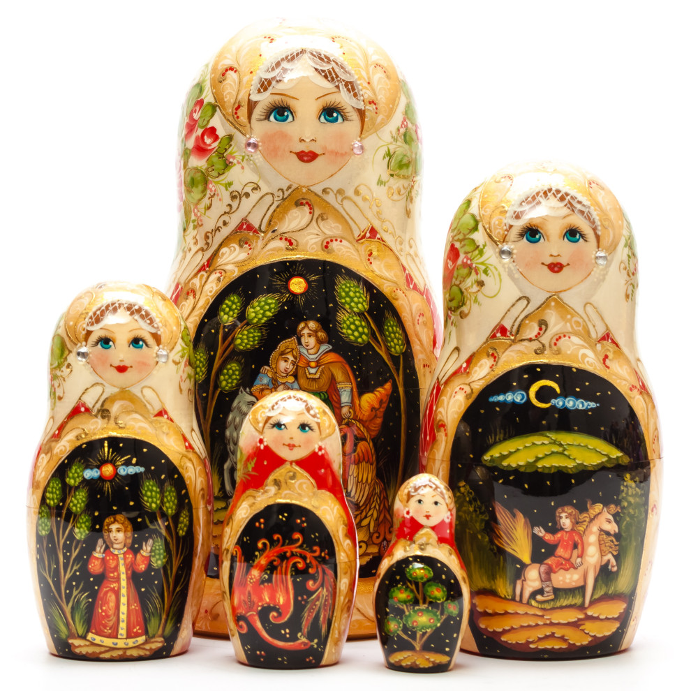 Shop Exclusive Nesting Dolls 190 mm The Golden Cockerel hand painted on Wooden Matryoshka doll 5 pcs (by A Studio) online at Skazka.site | Eligible for fast shipping and free returns. 190 mm The Golden Cockerel hand painted on Wooden Matryoshka doll 5 pcs (by A Studio)