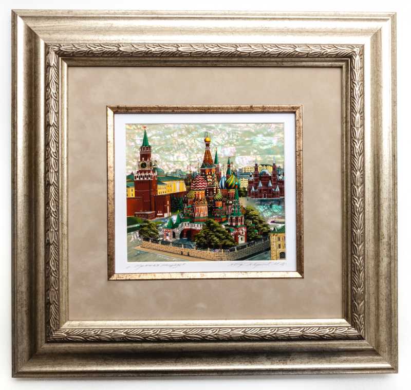 390x370 mm Red Square hand painted on Nacre Fedoscino painting (by Tatiana Fedoscino Arts)