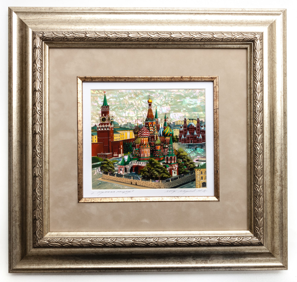390x370 mm Red Square hand painted on Nacre Fedoscino painting (by Tatiana Fedoscino Arts)