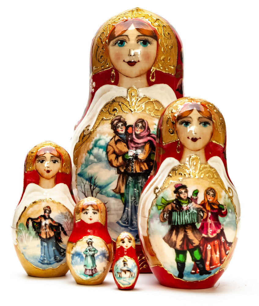 110mm Russian Fairytale hand painted Matryoshka doll 5pcs