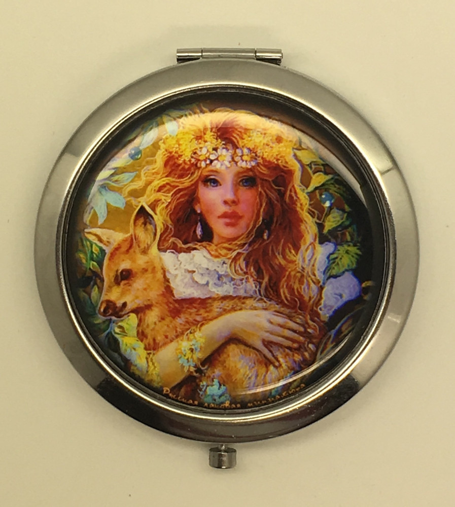 Compact Mirror with Girl and Baby Deer