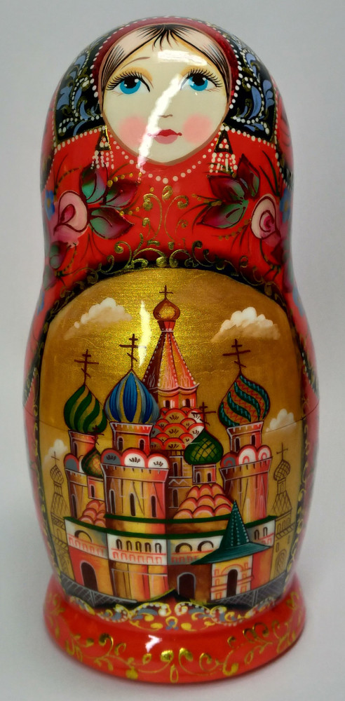 180 mm Moscow Snt Basil Cathedral hand painted on wooden Matryoshka doll 5 pcs (by A Studio)
