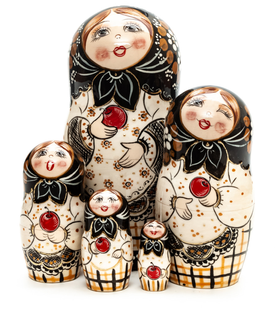 160 mm Maiden with an Apple hand painted wooden Matryoshka doll 5 pcs (by A Studio)
