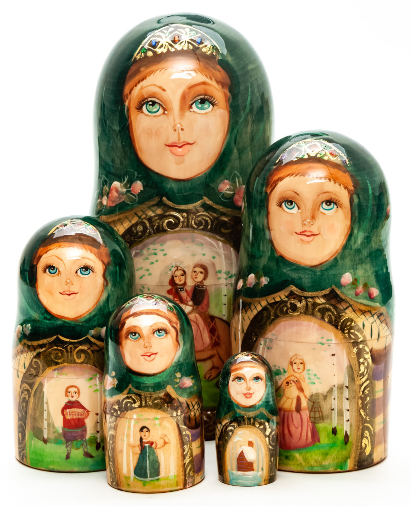 Shop Exclusive Nesting Dolls 180mm Russian Fairytale hand painted Matryoshka round Doll 5pcs (by Golden Cockerel) online at Skazka.site | Eligible for fast shipping and free returns. 180mm Russian Fairytale hand painted Matryoshka round Doll 5pcs (by Golden Cockerel)