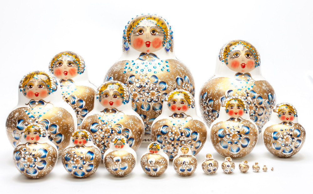 220 mm Russian North Pattern hand painted Wooden Matryoshka Doll 20 inside (by Snezana Studio)