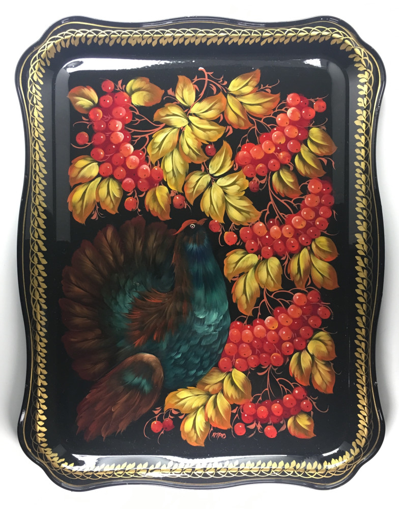 U 450x350 Zhostovo Hand Painted Metal Tray