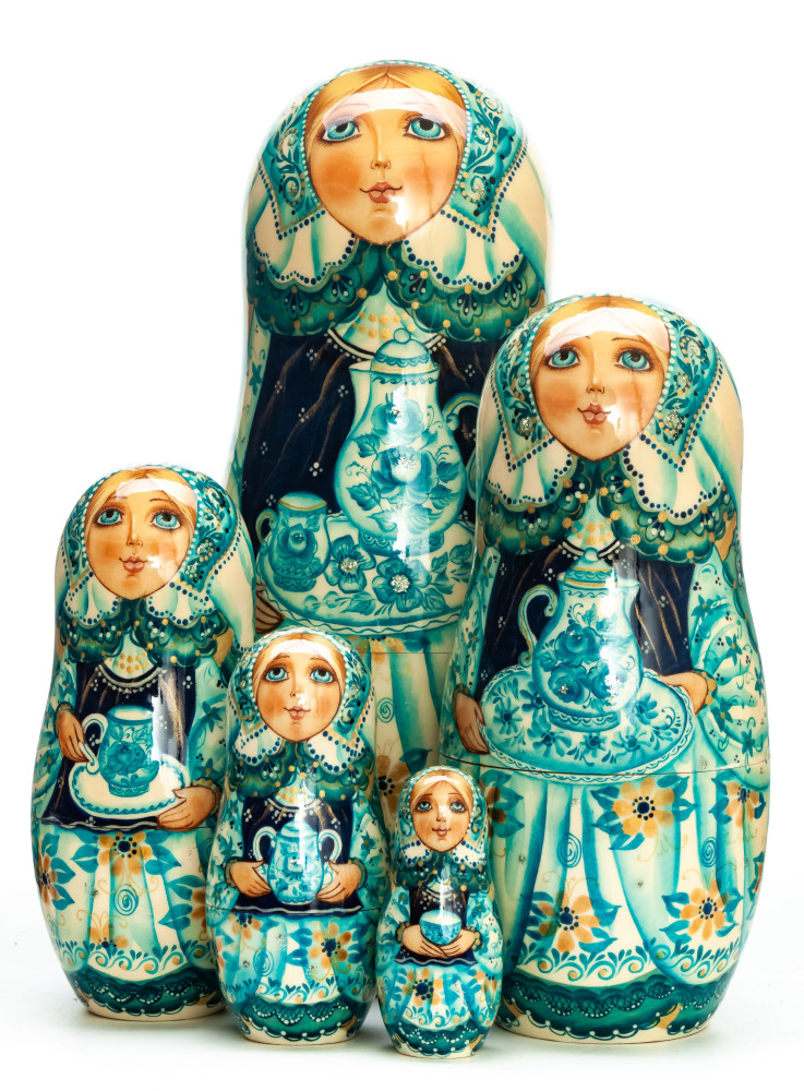 200mm Matryohska with a Samovar hand painted Matryoshka doll 5pcs