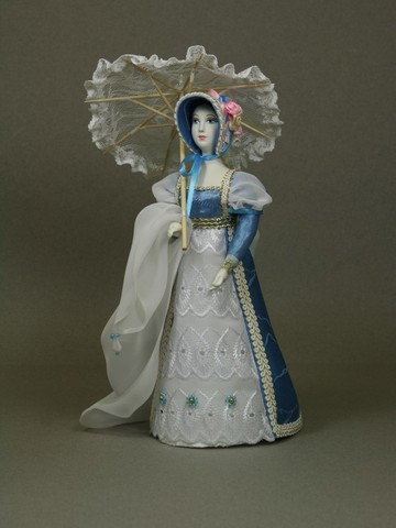 Russian Girl hand made Porcelain Doll in a 19th century Dress with an Umbrella - 11 Inches (by Le Russe)