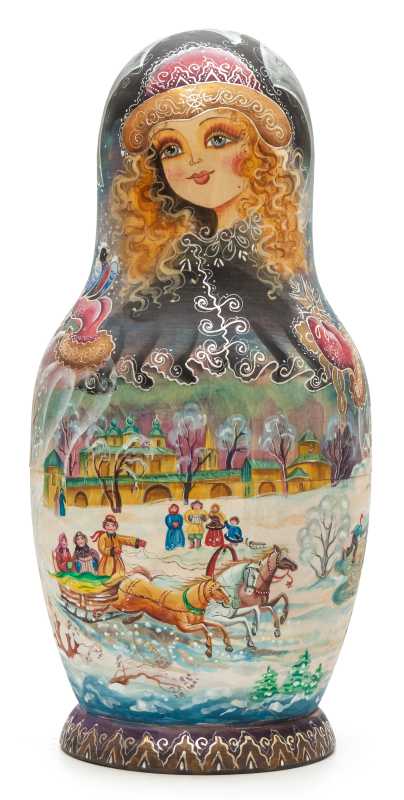 300 mm Russian Troika hand painted on Wooden Matryoshka doll 10 pcs (by Skazka)