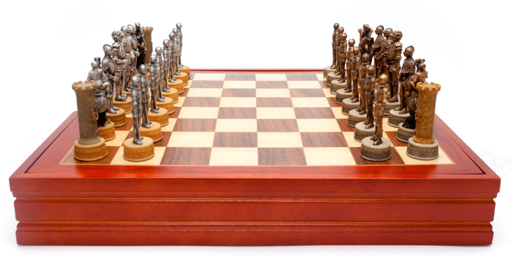 370x370 mm Medieval Knights handpainted figures on wooden Chess Board (by Fyodor Chess Studio)