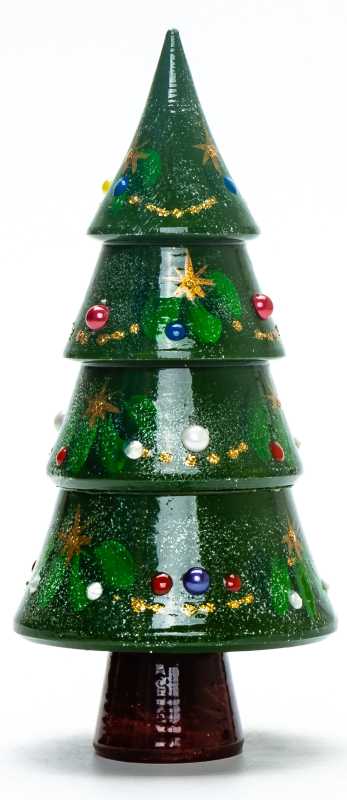 150 mm Christmas Wooden Green Tree with Hand Painted Garlands and Decorations