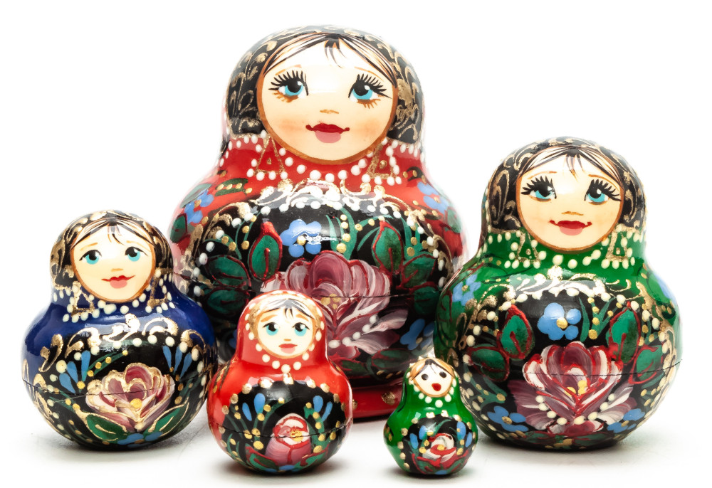 55 mm Matryoshka with Flowers 5pcs (by A Studio)