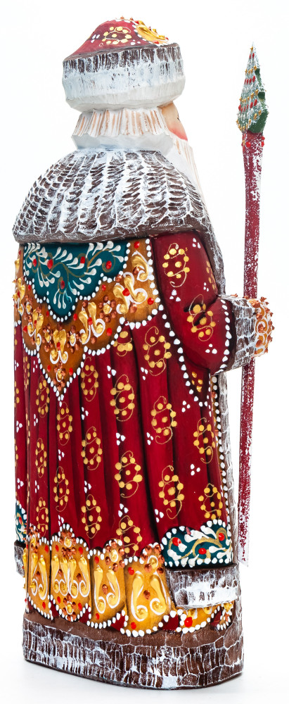 230 mm Santa with a Magic Staff and a Bird handpainted Wooden Carved Statue (by Natalia Nikitina Workshop)