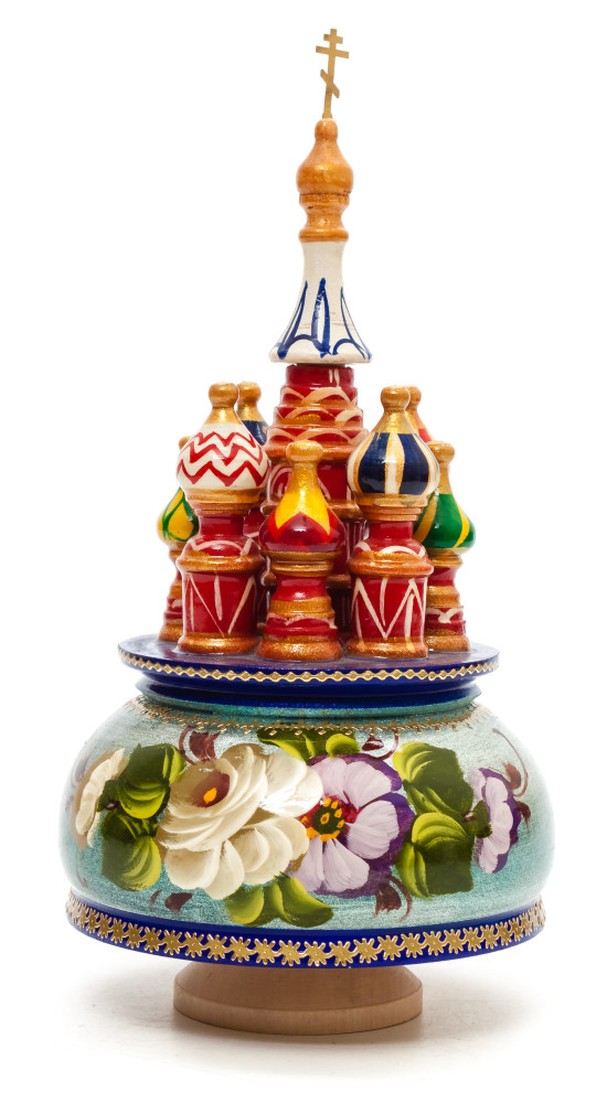 210 mm Saint Basil's Cathedral Zhostovo Art hand painted Wooden Music Box (by Nightingale Crafts)