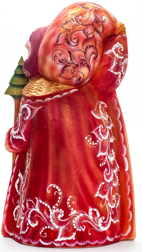 240 mm Santa with a Magic Staff and a Bag handpainted Wooden Carved Statue (by Igor Carved Wooden Figures Studio)