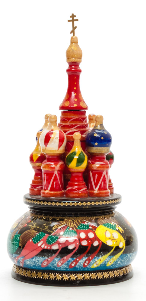 190 mm Saint Basil's Cathedral Russian Troika hand painted Wooden Music Box (by Nightingale Crafts)