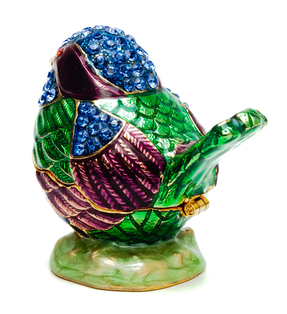50 mm Blue Sparrow with Rhinestones Jewellery Box