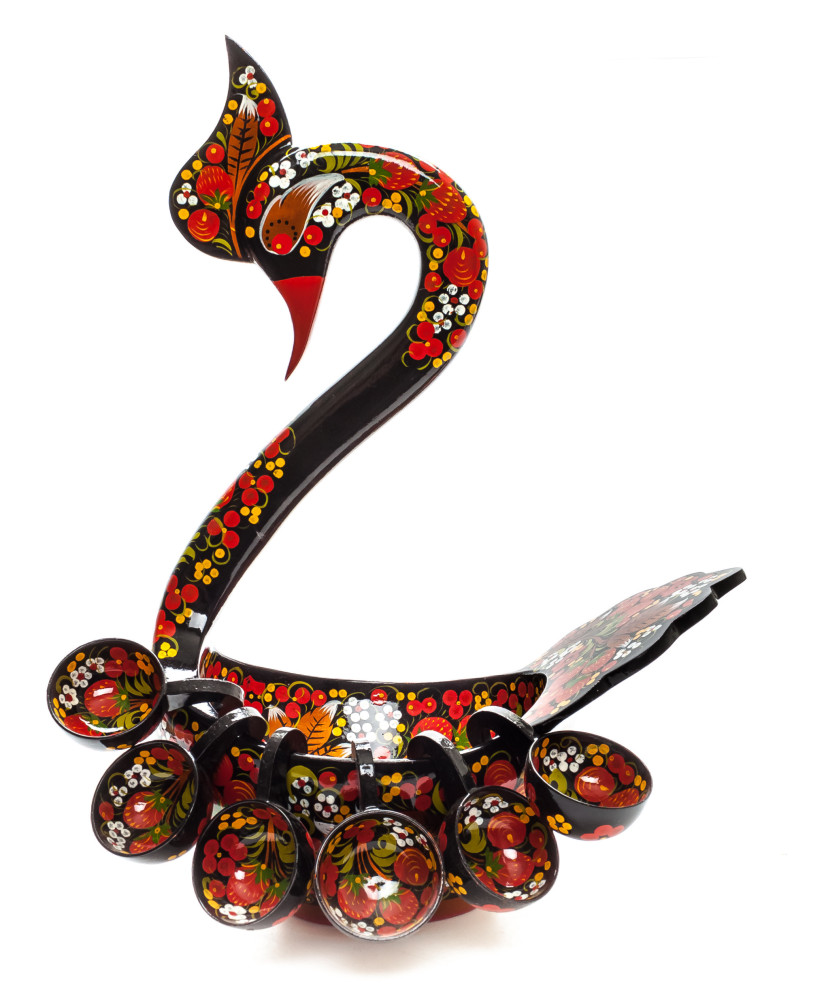 160x150 mm Duck Khokhloma hand painted wooden Ladle for Wine with small Ladles