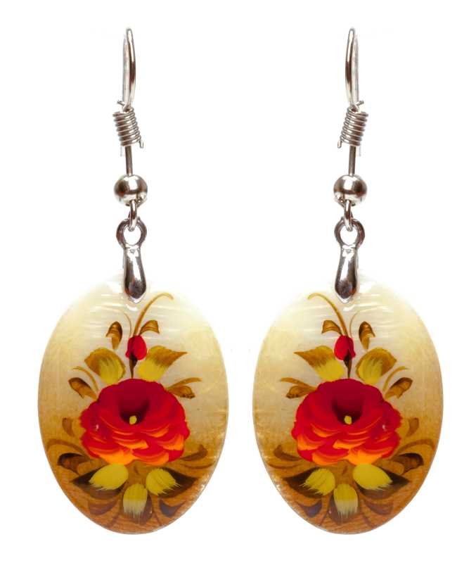 25x18 mm Flowers hand painted on Nacre Earrings (by Tatiana Shkatulka Crafts)