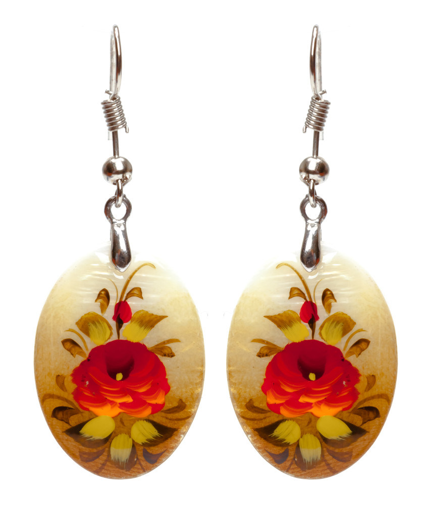 25x18 mm Flowers hand painted on Nacre Earrings (by Tatiana Shkatulka Crafts)