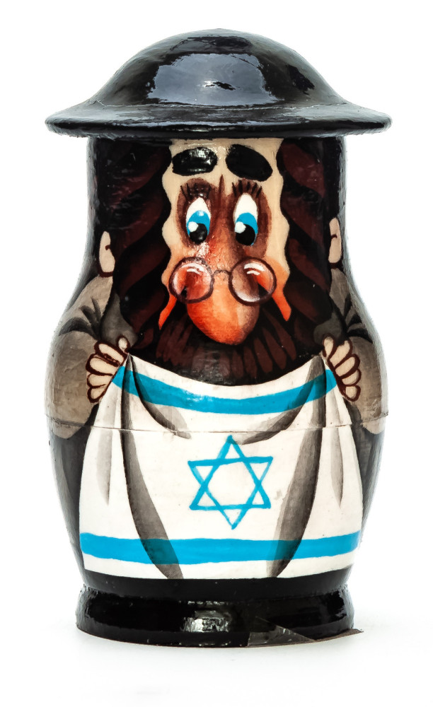 90mm Jew with a Flag hand painted on wooden Matryoshka doll 5 pcs (by Alexander Famous Paintings Studio)