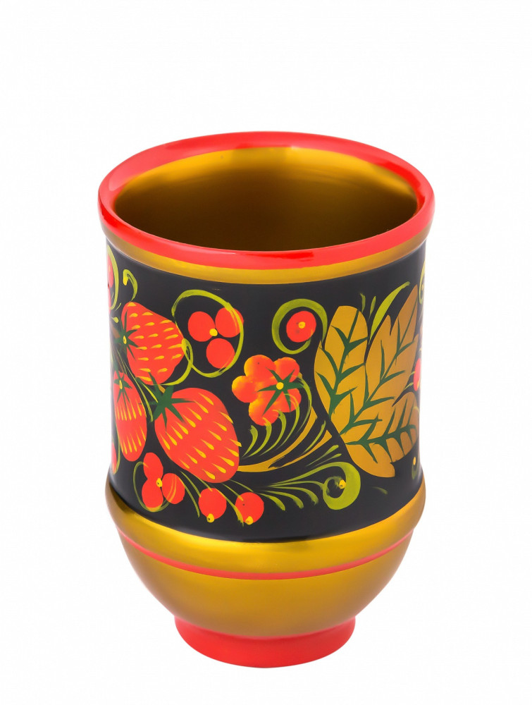 100x70 mm Khokhloma hand painted wooden Cup (by Golden Khokhloma)