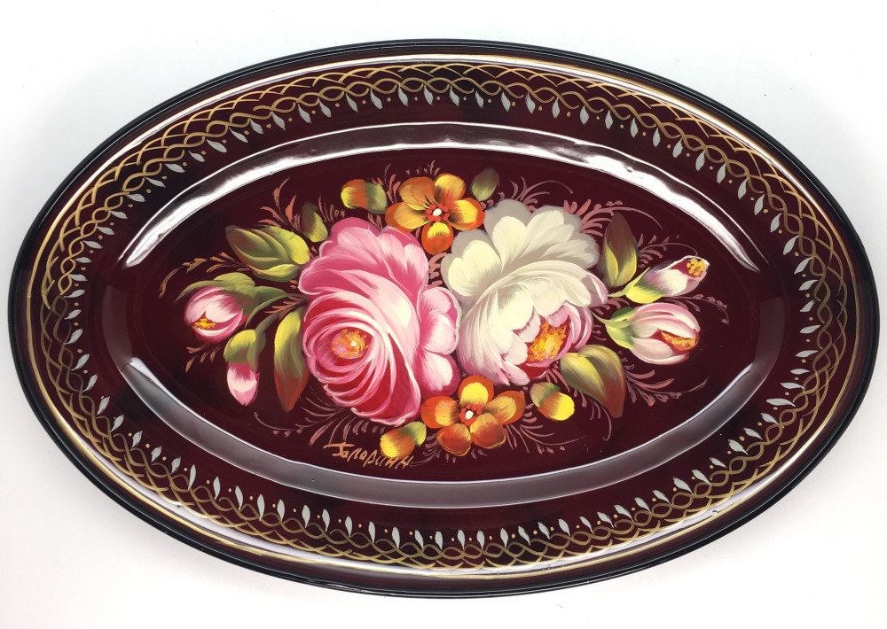 Zhostovo Hand Painted Metal Tray