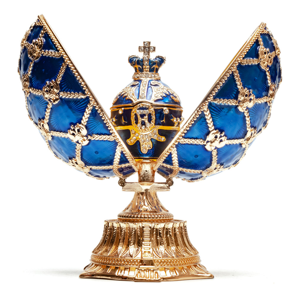 115 mm Blue Easter Egg with the Crown and Clock