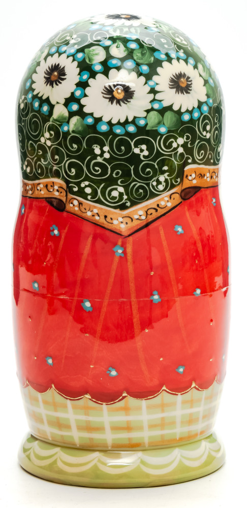 170 mm Russian Girl in Traditional Dress plays with Kitten hand painted wooden Matryoshka doll 5 pcs (by A Studio)