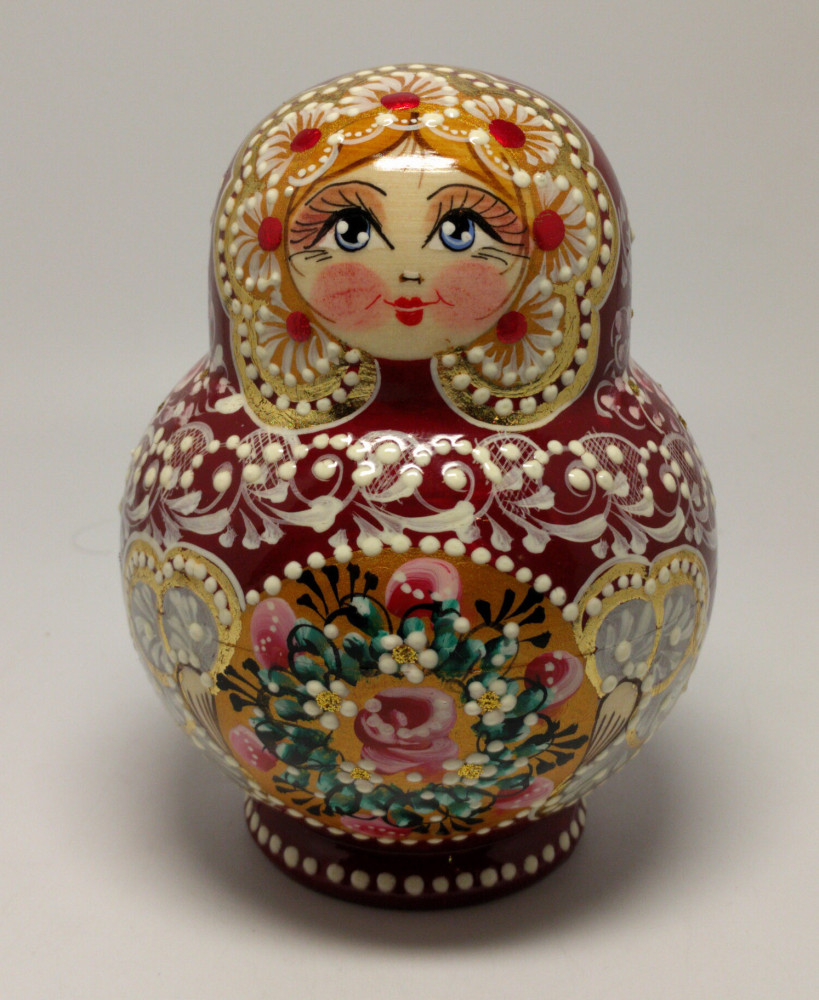 110 mm Red Russian Patterns hand painted wooden Matryoshka doll 10 pcs inside (by Kudryashova Studio)