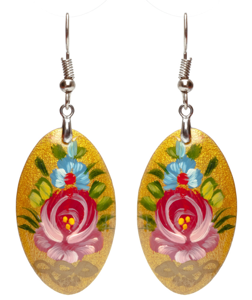 20x35mm Zhostovo wooden Earrings (by Lada Workshop)