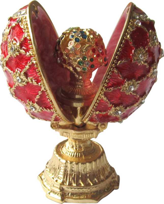 60 mm Spring Flowers on Red Enamel Easter Egg