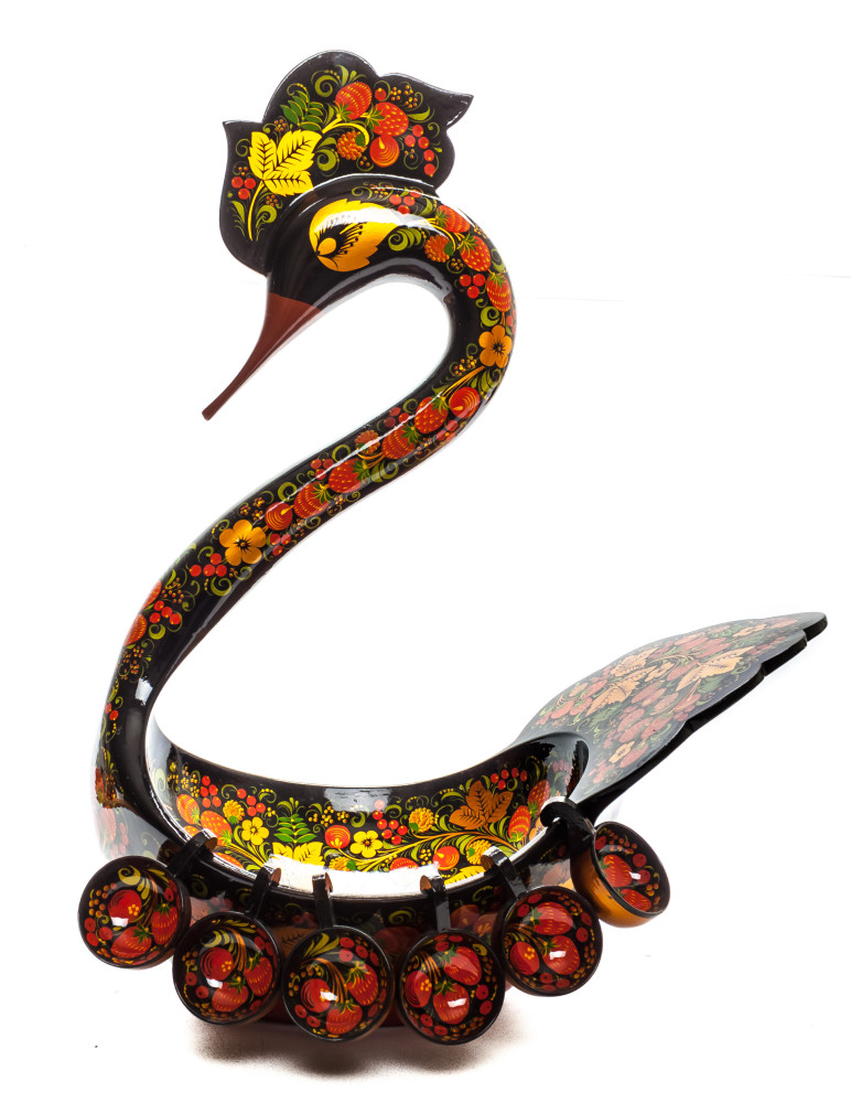 225x360 mm Duck Khokhloma hand painted wooden Ladle for Wine with small Ladles