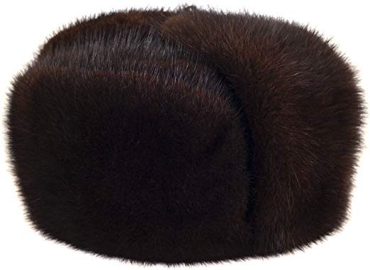 Brown Muskrat Fur Hat with Ear flaps and Fur top (by Skazka Furs)