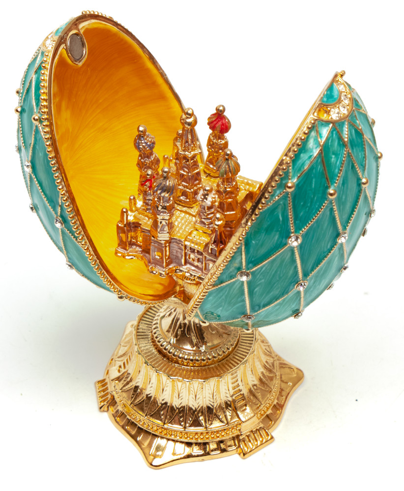 115 mm The Saint Basil Cathedral Light Blue Easter Egg with the Figure inside