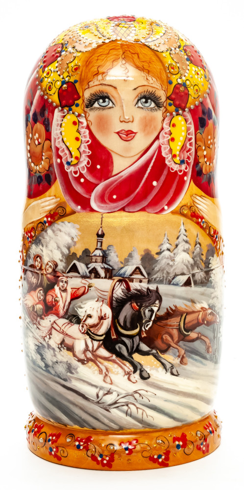 Shop Exclusive Nesting Dolls 220 mm Russian Troika hand painted on Wooden Matryoshka doll 7 pcs (by Trifinov Studio) online at Skazka.site | Eligible for fast shipping and free returns. 220 mm Russian Troika hand painted on Wooden Matryoshka doll 7 pcs (by Trifinov Studio)