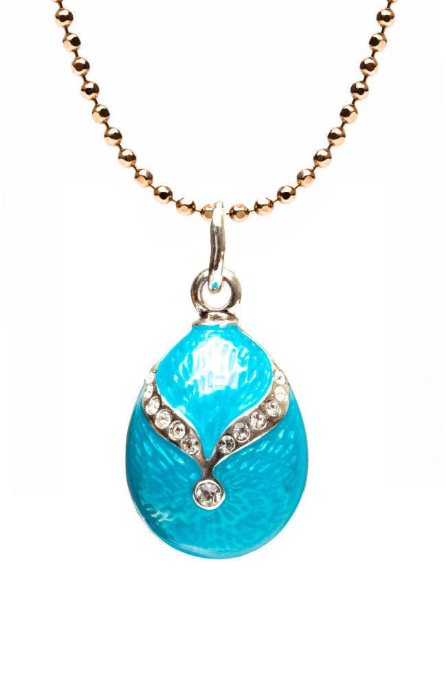 Gold Bow on Light Blue Egg Pendant