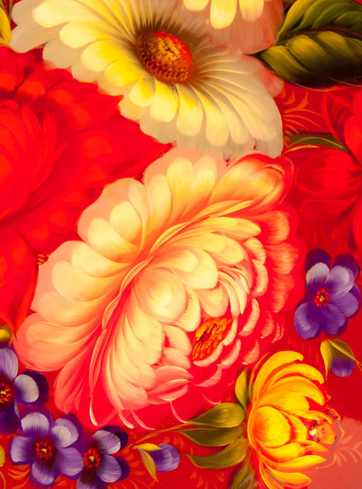 345x450 mm Zhostovo Patterns hand painted and lacquered by Blagova Metal Forged Tray (by Lada Crafts)