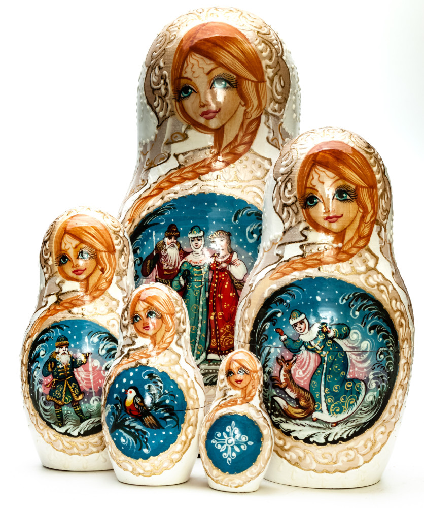 180 mm Snowmaiden handpainted Wooden Matryoshka Doll 5 pcs (by Sheherazade)