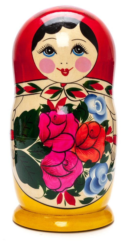 230 mm Red Head Semenovskaya handpainted wooden Matryoshka Doll 9 pcs (by Ivan Studio)