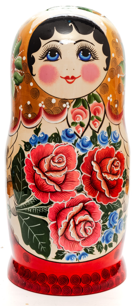 Golden Scarf Russian hand painted Wooden Matryoshka with 20 dolls inside