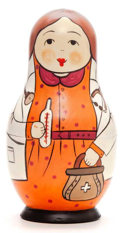 110 mm Doctor hand painted Traditional Russian Wooden Matryoshka doll 5 pcs (by Igor Malyutin)