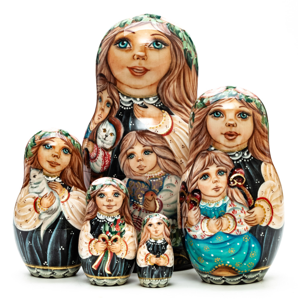 130 mm Children hand painted on wooden Matryoshka doll 5 pcs (by A Studio)