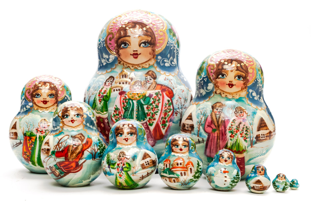140mm Russian Winter hand painted Matryoshka round doll 10pcs