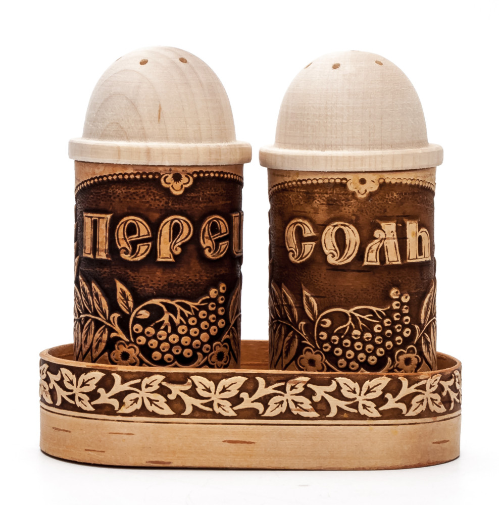 95x50 mm Salt and Pepper hand made birch Set with Tray (by Maxim Birch)