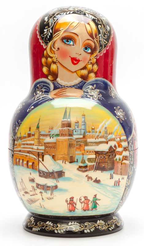 230 mm Moscow Kremlin handpainted Wooden Matryoshka round Doll 10 pcs (by Valery Crafts)